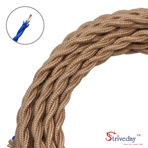 Striveday™ 5Meter/16.4FT Twisted Cloth Fabric Electrical Cord for Vintage and Antique Lamps DIY, Rayon Covered Wire For Industrial Vintage LED Bulb(Coffee)
