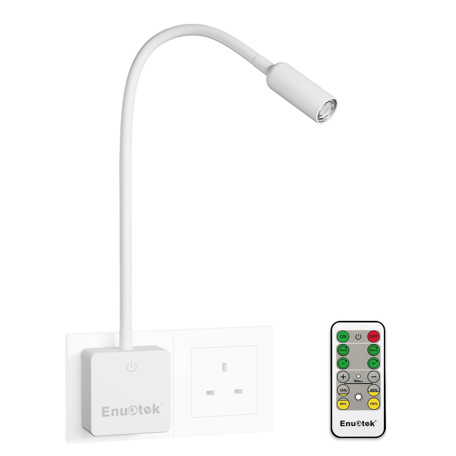 ENUOTEK Remote Control LED Wall Spot Reading Light, Flexible Dimmable LED Bedside Lamp with Touch Switch and Power Plug, 3W 280 Lumen Neutral White Lighting 4000K, 1 Lamp and 1 Remote Control