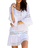 Sanifer Women's Summer Beach Cover Up Dresses Sexy Loose Lace Swimsuit Cove Up Dresses (One Size/US S-M, White)