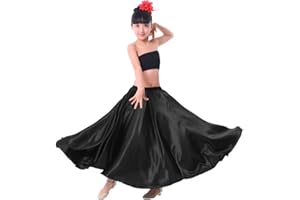 VNOEVW Girls Satin Full Long Skirt for Circle Belly Dance Folkloric Mexican Performance Prom Photoshoot