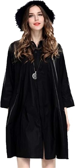 Amazon ジュンィ レディース 秋 冬 ドッキングワンピース ニットワンピース ゆったり Aライン オシャレ 無地ブラック ワンピース チュニック 通販