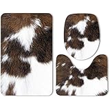 Yilooom 3-Pack Bath Mat Set,Cowhide Memory Foam Soft Shower Bath Rugs-Contour Mat and Lid Cover,Non-Slip Velvet Bathrug,Shower Toilet Bathmats Carpet
