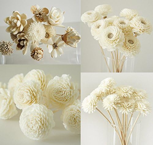 Exotic Plawanature Mix 4 Set of 42 Popular Sola Wood Flower with Reed Diffuser for Home Fragrance Aroma Oil.