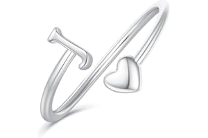 Ailetop Heart Initial Rings for Women Teen Girls,Gold Plated Initial Heart Ring Stackable Rings for Women Adjustable Initial Rings for Teen Girls Cute Heart Alphabet Letter Rings for Teen Girls