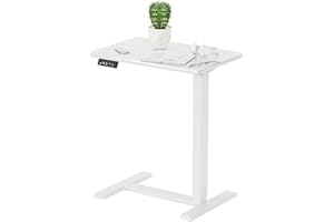 Ywin Electric Overbed Table with Wheels, Automatic Height Adjustable Rolling Desk with Silent Motor, 2 Memory Presets & LED Display, Mobile Laptop Cart for Bed, Couch, Home Office, and Hospital Use