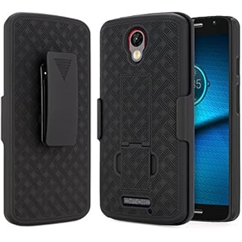 Droid Turbo 2 Case (Verizon), NageBee Combo Shell & Holster Case Super Slim Shell Case w/Built-in Kickstand [Swivel Belt Clip] Holster for Motorola Moto Droid Turbo 2 XT1585 (Black)