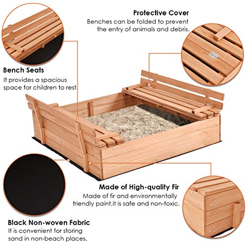 image for Costzon Kids Foldable Cabana Sandbox with 2 Convertible Benches & 1 Pi