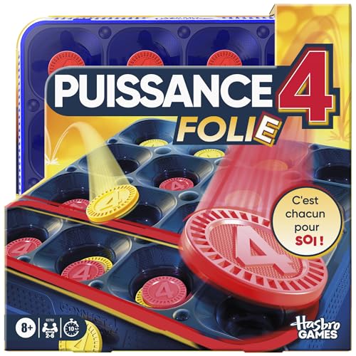 Leistung 4 Folie, Brettspiel – schnelle französische Version für Kinder und Familien, Gesellschaftsspiel Hasbro mit Spielsteinen zum Springen, Gesellschaftsspiele, ab 8 Jahren