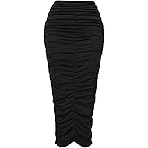 GORGLITTER Women's Casual Ruched High Waisted Bodycon Maxi Skirt Stretchy Solid Long Pencil Skirts