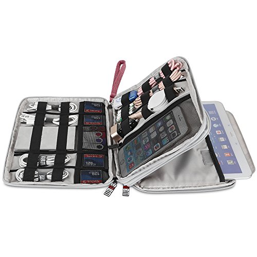 Travel Cable Organizer Bag,BUBM Space Saving Electronics Accessories Storage Bag for iPad, USB,Flash Drive,Phone,Charger,Power Bank, Travel Gear Bag Sleeve(Large,Pink) - Thumbnail 3