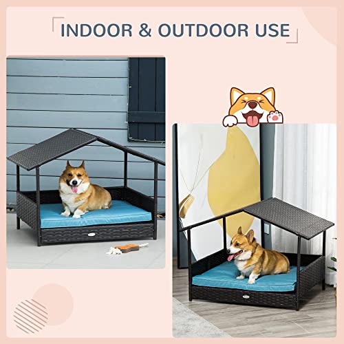 PawHut Wicker Dog House Elevated Raised Rattan Bed For Indoor/Outdoor