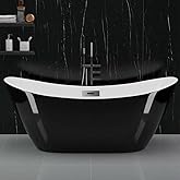 59" Freestanding Acrylic Bathtub, Deep Soaking Tub with Non-Slip Base & Chrome Drain, cUPC Certified, Easy Install, Space-Saving Bathtub, Modern Tub for Bathrooms, Black Ingot