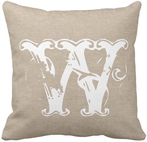 otu1009 Faded beige letter W Square Custom Throw Pillow Case Personalized Cushion Cover Pillowcase Pillow Cover 18x18