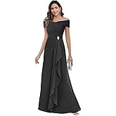 Dvdci Off The Shoulder Mother of The Bride Dresses Long Chiffon Ruffles Pleated Beaded Formal Gown