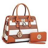 Dasein Women's Fashion Pebbled Leather Tassel Satchel Handbag w/ Rolled Top Handle and Removable Shoulder Purse Strap (Dark Purple)