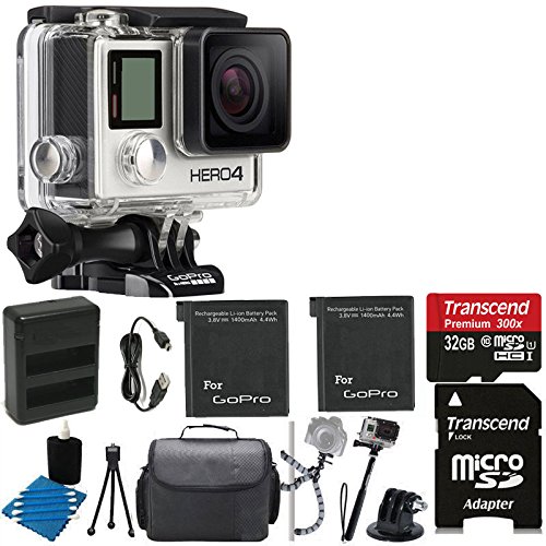 GoPro HERO4 BLACK Edition Camera HD Camcorder With 2 Replacement Lithium Ion Batteries + Dual Battery Charger + Deluxe Carrying Case + Tripod Gripster + HDMI to Micro-HDMI + 32GB SDHC MicroSD Memory Card Complete Deluxe Accessory Bundle