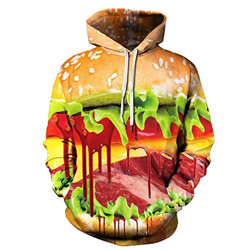 Jessie storee Helloween Hooded Sweatshirt Bloody Hamburger Print Pullover Hoodie Women Men Couples Unisex Horror Terror Sweatshirts Clothing Large Size Sweater Loose Baseball Uniform Tide,Yellow,M
