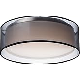 Maxim 10220BO I Prime Collection Double Shade Drum Three Light LED Ceiling Flush Mount I Black Organza Finish I Acrylic & Fab