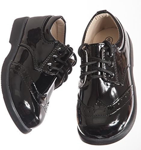 Infant Toddlers Black Round Toe Tuxedo Shoes, Oxford Design
