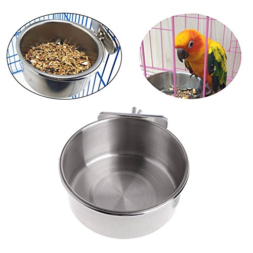 Patgoal Pet Food & Water Bird Cup,Bird Parrot Feeding Cups Cage Hanging Bowl Stainless Steel with Clamp Holder Feeding Dish Feeder for Bird