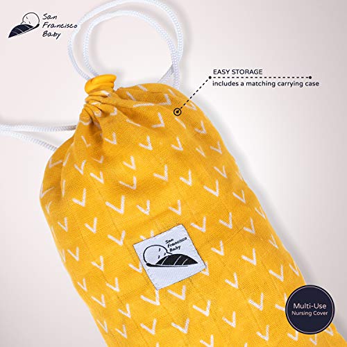 Cotton Muslin Nursing Cover - Large Breastfeeding Cover with Built-in Burp Cloth & Pocket - Soft, Breathable, Chemical-Free, 360° Coverage, Multiuse Nursing Cover by San Francisco Baby - Yellow