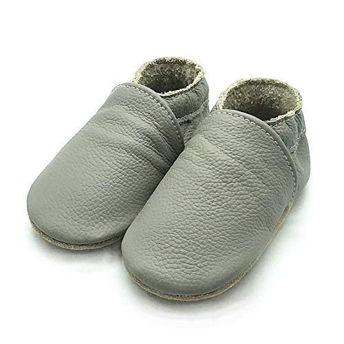 Owlowla Baby Soft Sole Leather Crib Shoes Infant Toddler Pre-Walker Shoes Boy Girl(F-Light Grey,US6.5)