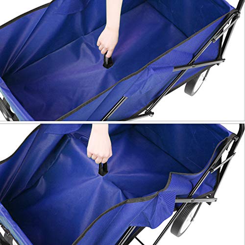 femor Collapsible Folding Outdoor Utility Wagon, Heavy Duty Garden Cart for Shopping Beach Outdoors (Blue) - Thumbnail 3