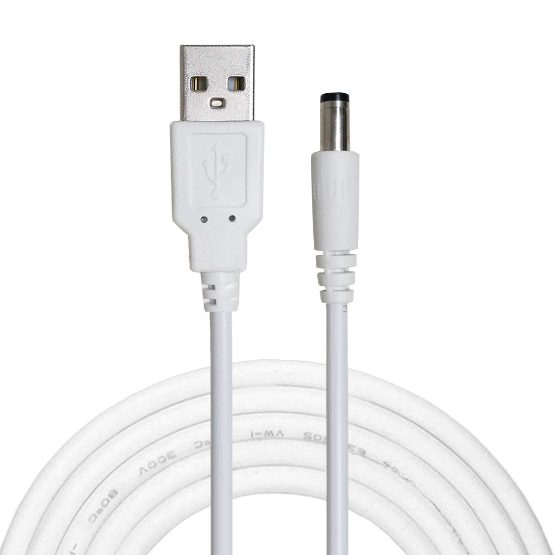 Liwinting 1.5 m / 4.92 Feet USB to DC Male, 5 V USB to DC Cable, 5.5 x 2.1 mm DC Plug Socket Converter Power Charging Cable, Suitable for 5.5 x 2.1 mm Laptops, Routers, Keyboard etc. - White