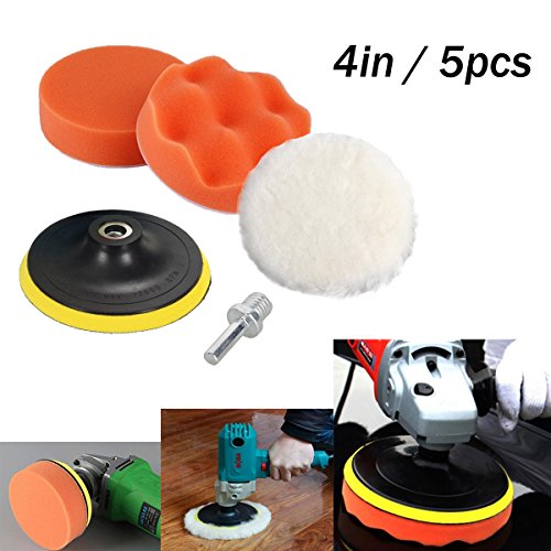 Cxtiy Car Polishing Buffer Pad Set 5 Pcs 4'' Wool Polish Waxing Pad with Velcro Wheel and M10 Drill Adapter for Car Glass Ceramic Stone (4inch 5pcs)