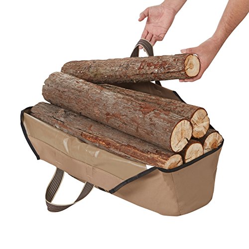 RORAIMA Firewood Log Carrier Signature Log Totes Heavy Duty Canvas (logs not included) size 36"x16"x9" Color Khaki