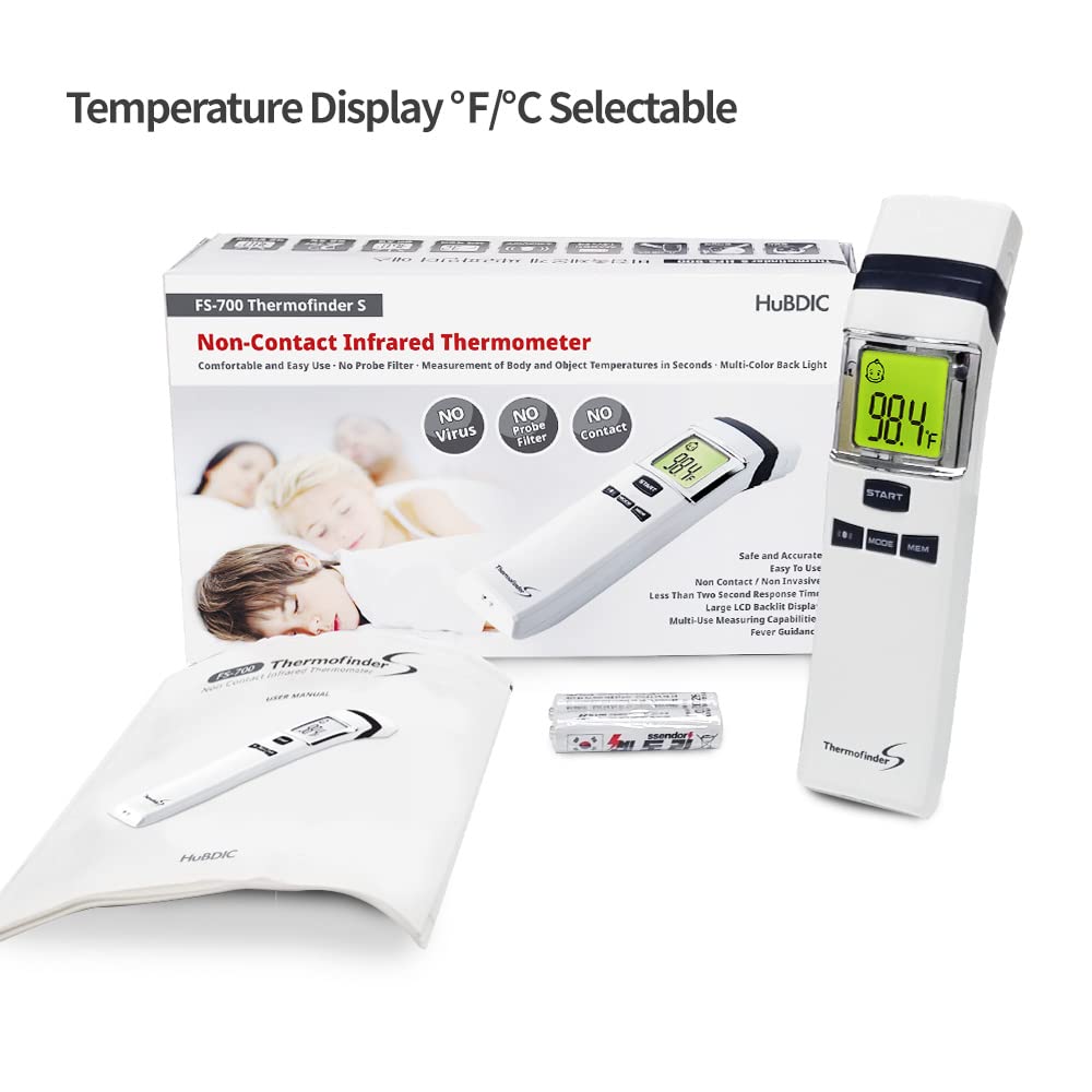 HubiBaby No-Touch Forehead Thermometer, Digital Infrared Thermometer for Adults and Kids, Baby Thermometer with Fever Alarm Fast and Accurate,Ideal for Whole Family (White)