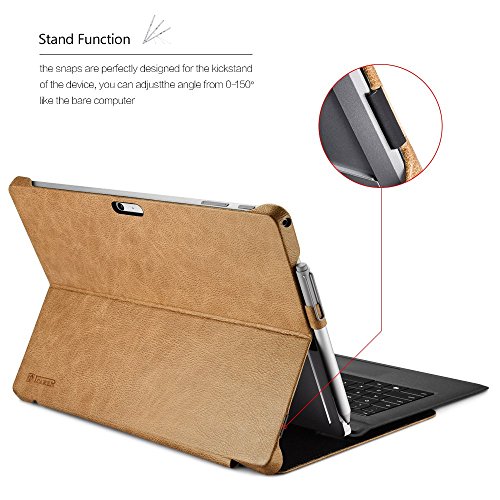 Surface Pro 4 Case, Icarercase Luxury Series Genuine Leather Folio