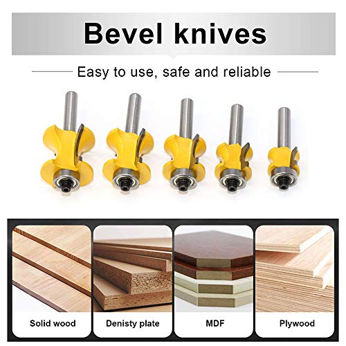 LEATBUY 1/4 Inch Shank Bullnose Router Bit 5PCS, Half Round Bearing Carbide Tipped Round Edge Cutting Bits， Radius 1/8" 3/16" 1/4" 5/16" 3/8", Woodworking Tool Milling Cutter CNC Router Tool - Thumbnail 6