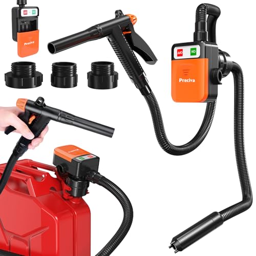 Preciva Electric Fuel Pump, 3.2 GPM Electric Petrol Pump with 3 Adapters (4.6/5.0/7.0 cm) and Fine Inlet Hose, Portable Battery Operated Ideal for Oil, Diesel, Petrol, Water