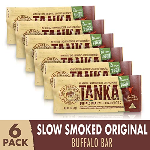 Bison Pemmican Meat Bars with Buffalo & Cranberries by Tanka, Gluten Free, Beef Jerky Alternative, Slow Smoked Original, 1 Oz, Pack of 6