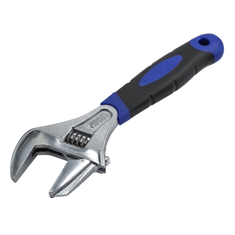 Faithfull Wide Mouth Adjustable Wrench Spanner 200mm (8in) 46mm Cap Reversable Jaw