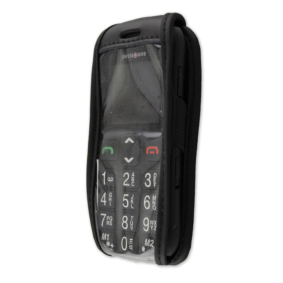 caseroxx Leather-Case with belt clip compatible with Swisstone BBM 320C made from genuine leather, Pouch with belt clip and viewing window in black