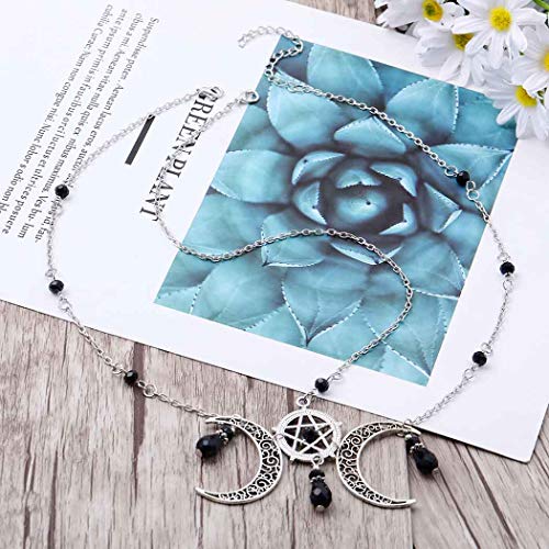 Tgirls Boho Pentagram Hair Chain Crescent Moon Head Chain Black Rhinestone Jewelry Headdress for Women and Girls - Thumbnail 6
