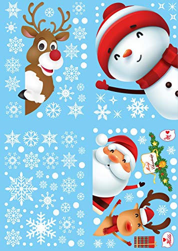 130PCS Christmas decoratives Window Stickers, Holiday Snowflake Santa Claus Reindeer Stickers