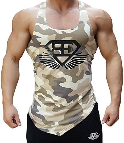 Men's Workout Gym Tank Tops Fitness Bodybuilding Sleeveless Shirts(Camo Yellow M/Tag XL)