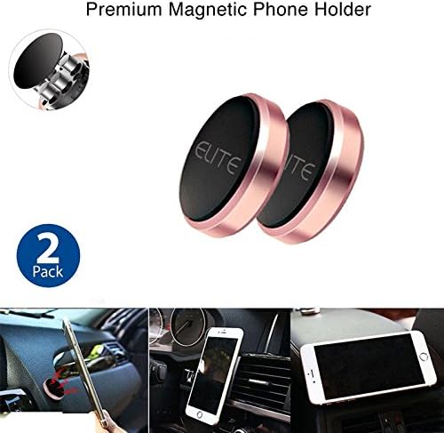 2 Pack Magnetic Phone Holder for Car, Home, Office, Cell Phone Mount, Cell Phone Holder, iPhone, Samsung, All Phone Compatible, Stainless Metal (Rose Gold, Magnetic Phone Holder)