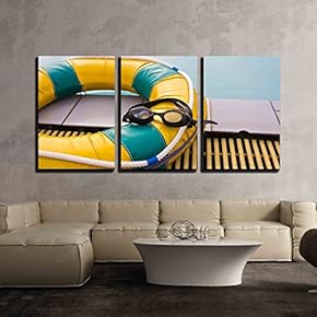 3 Piece Canvas Wall Art - Swimming Glasses on The Life Preserver Floating - Modern Home Art Stretched and Framed Ready to Hang - 16"x24"x3 Panels