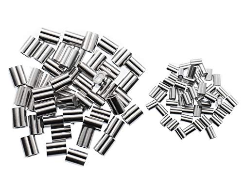 100pcs Aluminum Crimping Loop Sleeve for 1/16, 1/8 Inch Diameter Wire Rope and Cable