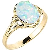 10K Yellow Gold October Birthstone Lab Grown Oval Opal Gemstone Solitaire Ring - Size 8-3/4