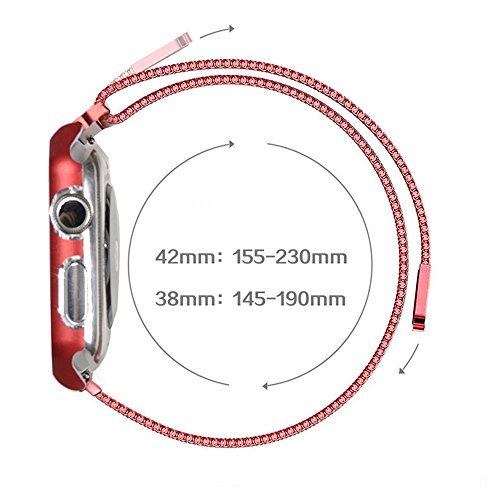 AHXLL Apple Watch Mesh Milanese Loop stainless Steel Replacement iWatch + Metal Protective case for Apple Watch Series 3, Series 2, Series 1, Sport& Edition (Red, 42MM)