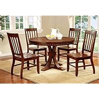 Furniture of America Castile 5-Piece Transitional Round Dining Table Set, Dark Oak