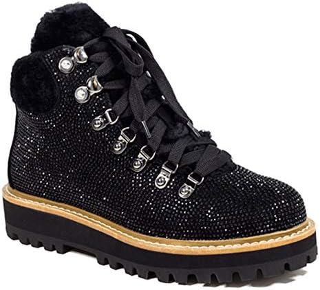 Lola Cruz Austin Rhinestone Hiker Boot Black 310ZOO