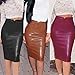 SERYU Women's Stretch Faux PU Leather Slit Bodycon Mini Skirt High Waist Split Short Pencil Skirts