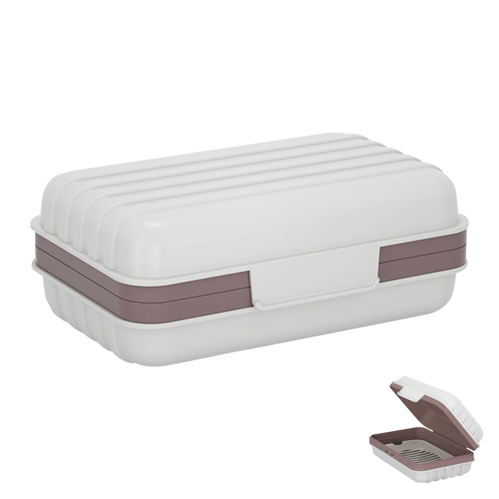 Bailinks 1 PCS Soap Dish, Portable Soap Box with Lid, Travel Soap Case for Bathroom, Shower, Kitchen, Hiking, Leakproof Soap Container with Drainage Layer for Easy Cleaning (WhiteCoffee)
