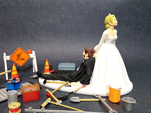 Humorous Bride and Groom Wedding Cake Topper Perfect Cake Topper for a Construction Worker Groom - Suits Maintenance Worker and Handyman Groom
